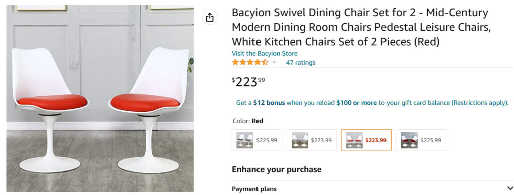 Tulip Chair Price on Amazon