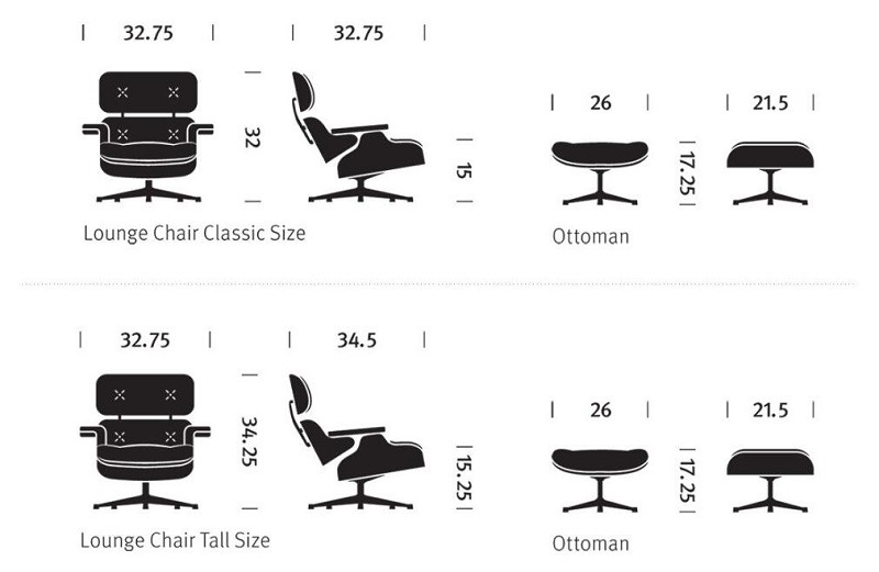 Classic vs Tall Eames Lounge Chair Size