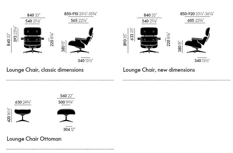 Vitra Eames Lounge Chair with Ottoman Dimensions