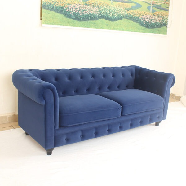 Blue Fabric Chesterfield Sofa