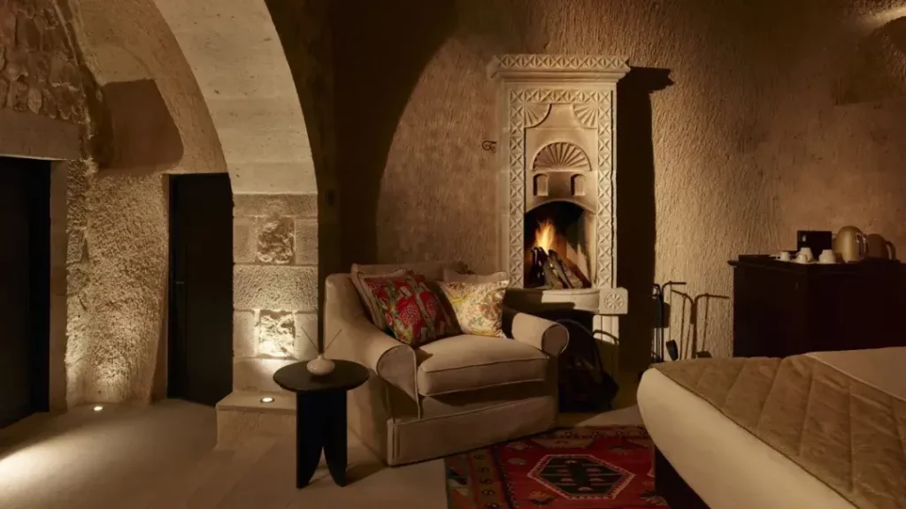 Cave Hotels in Turkey 41 Argos-Cave-Hotel-Fireplace